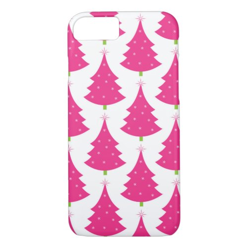 Pretty Pink Retro Christmas Tree Pattern iPhone 87 Case