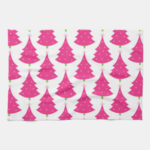 Pretty Pink Retro Christmas Tree Pattern Towel