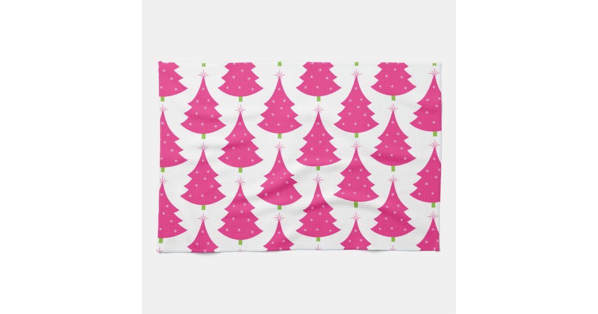 Pretty Pink Retro Christmas Tree Pattern Towel Zazzle Com