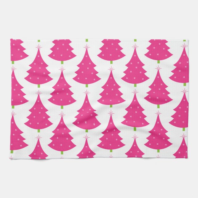 Pretty Pink Retro Christmas Tree Pattern Towel (Horizontal)