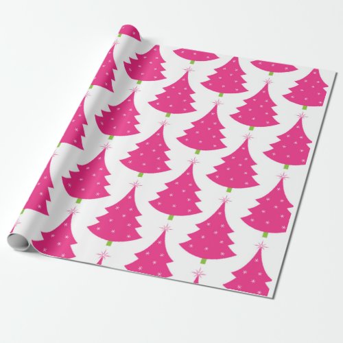 Pretty Pink Retro Christmas Tree Pattern Wrapping Paper