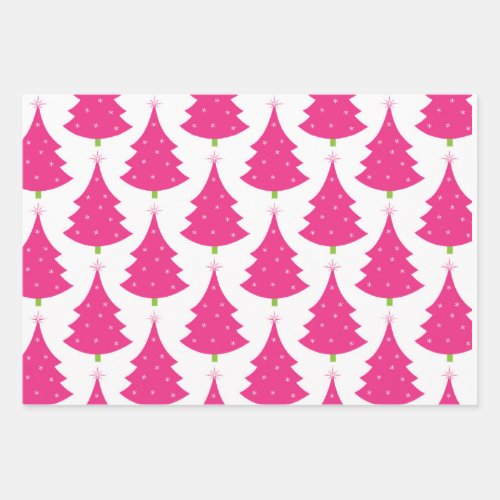 Pretty Pink Retro Christmas Tree Pattern Wrapping  Wrapping Paper Sheets