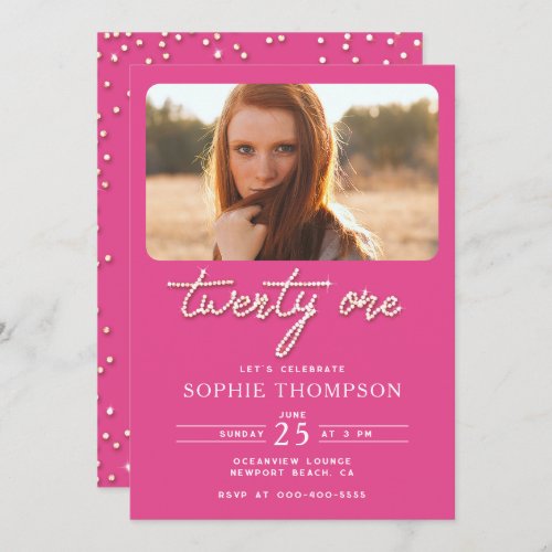 Pretty Pink Rhinestone Elegant 21st Birthday Photo Invitation