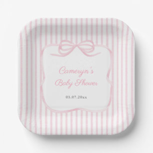 Pretty Pink Ribbon Bow Baby Shower For Girl Party Paper Plates