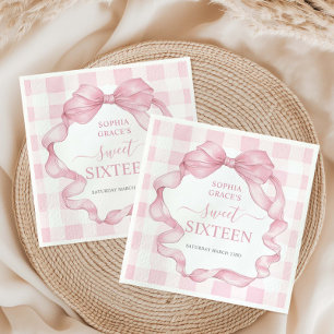 Pretty Pink Ribbon Bows Sweet Sixteen 16 Birthday Napkins