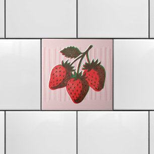 Pretty Pink Risograph 3 Strawberries & Stripes Ceramic Tile