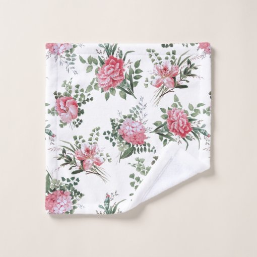 Pretty Pink Romantic Flowers And Ferns Bath Towel Set 