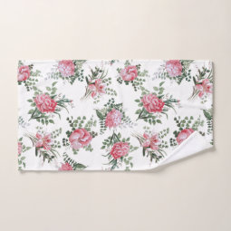 Pretty Pink Romantic Flowers And Ferns Bath Towel Set 