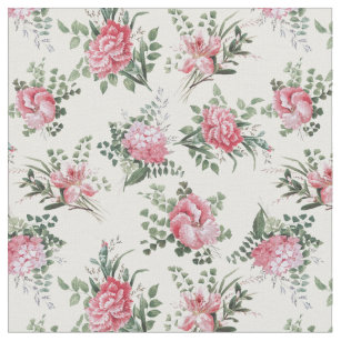 Pretty Pink Romantic Flowers and Ferns Fabric