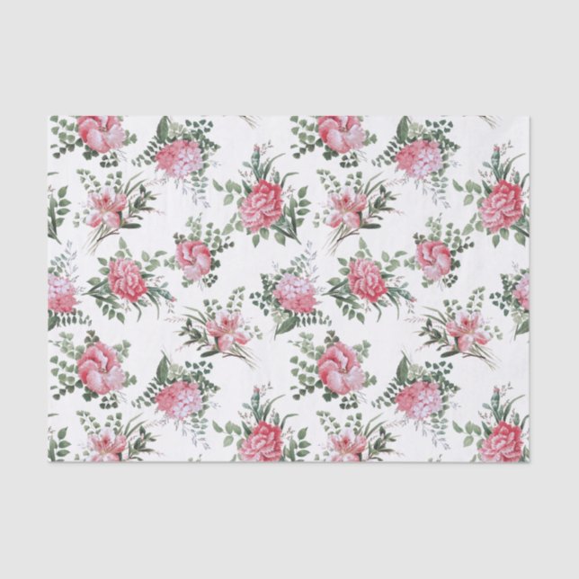 Pretty Pink Romantic Flowers and Ferns Tissue Paper (Front)