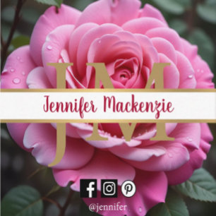 Pretty Pink Rose AI Generated Square Business Card
