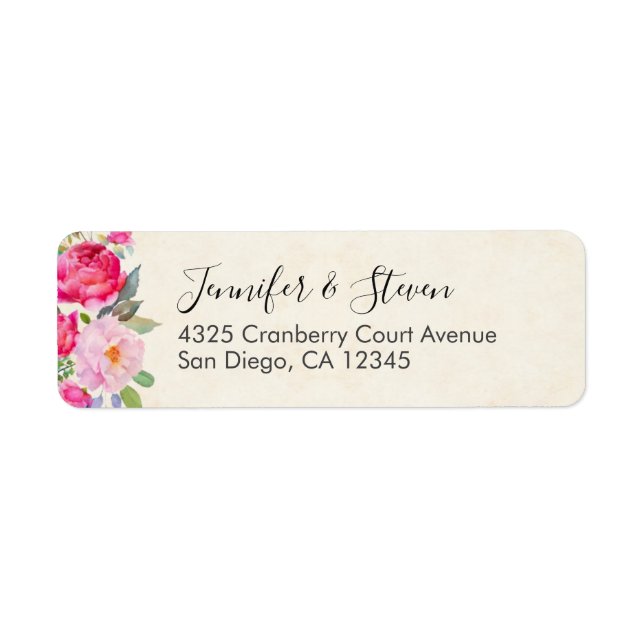 Pretty Pink Rose and Peony Border Label (Front)