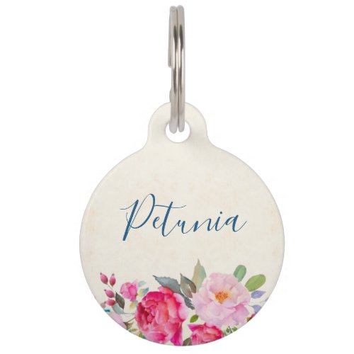 Pretty Pink Rose and Peony Border Pet ID Tag