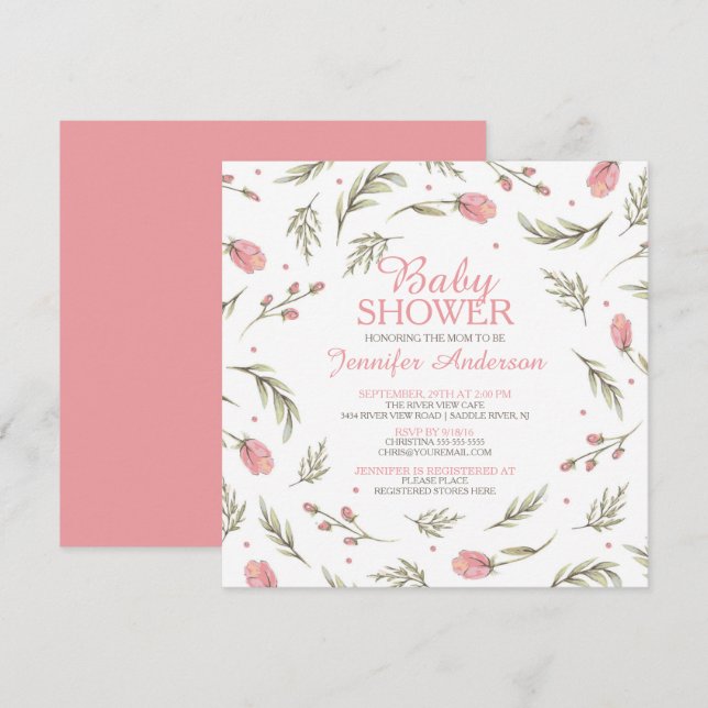 Pretty Pink Rose Baby Shower Invitation (Front/Back)