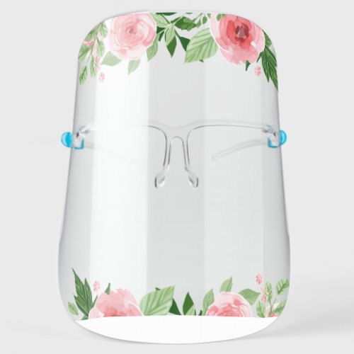 Pretty Pink Rose Botanical Watercolor Floral Edge Face Shield