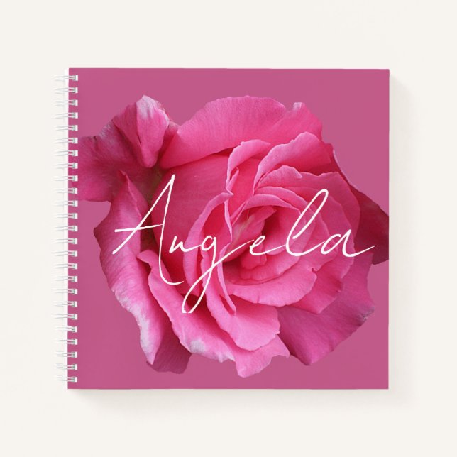 Pretty pink rose floral customizable Angela name  Notebook (Front)