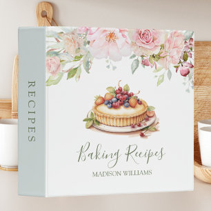 Pretty Pink Rose Flower Floral Baking Recipe 3 Ring Binder