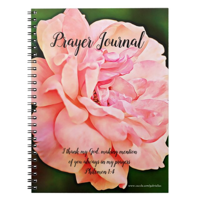 Pretty Pink Rose Flower Prayer Journal Notebook (Front)