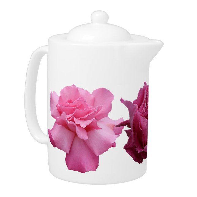 Pretty pink rose flowers cute boho floral tea pot (Left)