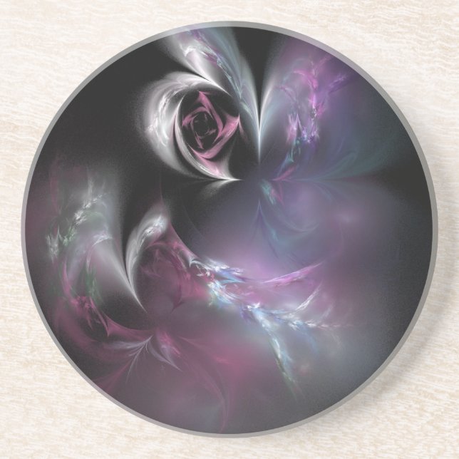 Pretty Pink Rose Fractal Drink Coaster (Front)