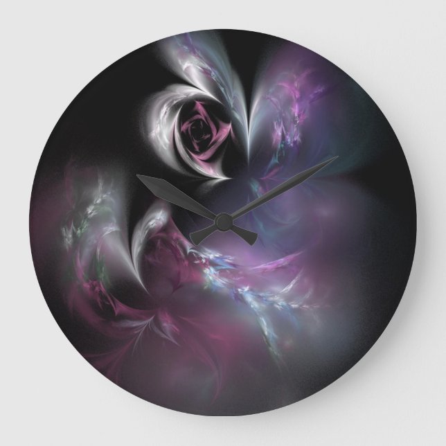 Pretty Pink Rose Fractal Large Clock (Front)