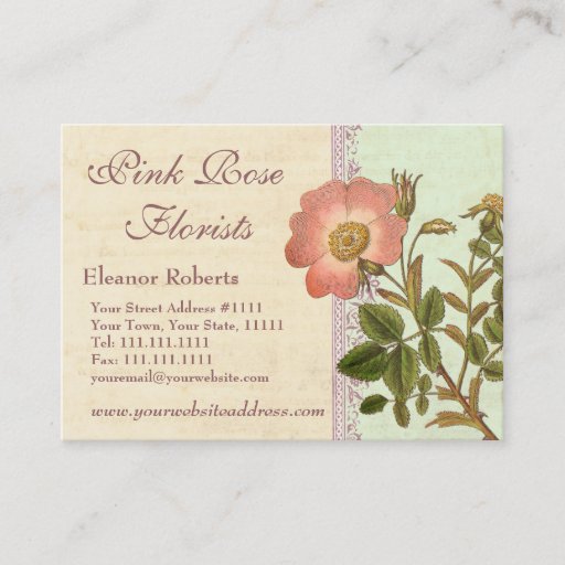 Customizable Pretty Pink Rose Garden Florist Business Card