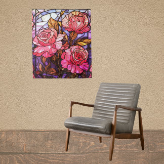 Pretty Pink Rose Garden Stained Glass Look Tapestry