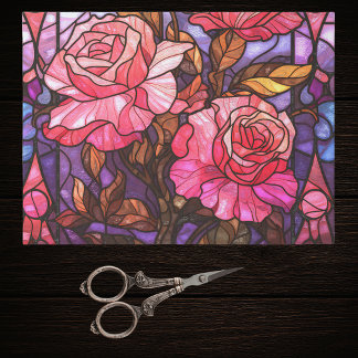 Pretty Pink Rose Garden Stained Glass Look Tissue Paper