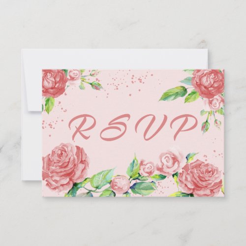 Pretty Pink Rose Garlands Watercolor Floral RSVP Card