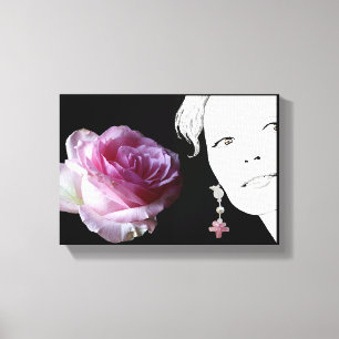 Pretty pink rose girl face fashion illustration canvas print