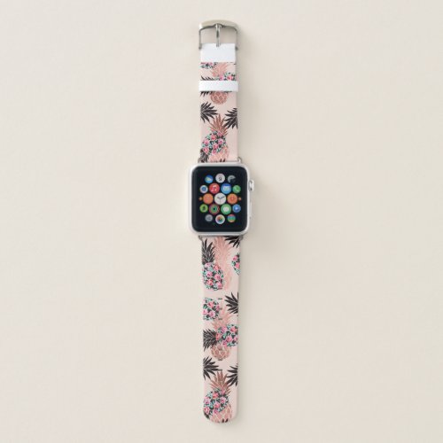 Pretty Pink Rose Gold Floral Pineapple Fruit Apple Watch Band