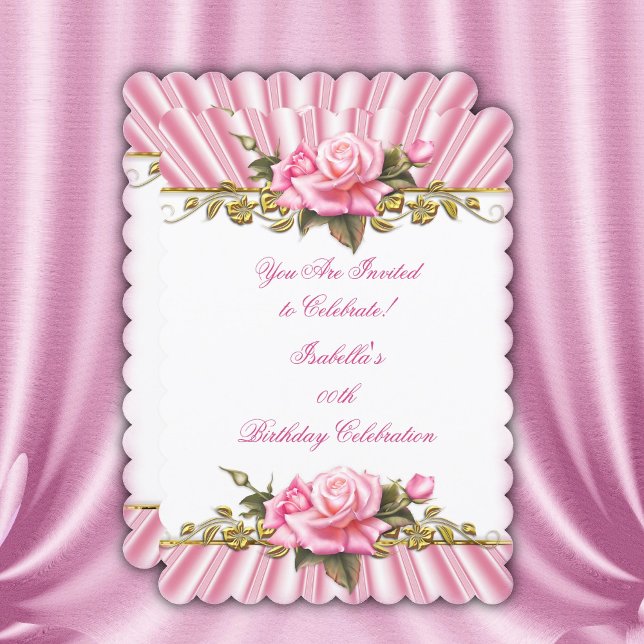 Pretty Pink Rose Gold White Birthday Party  Invitation (Creator Uploaded)