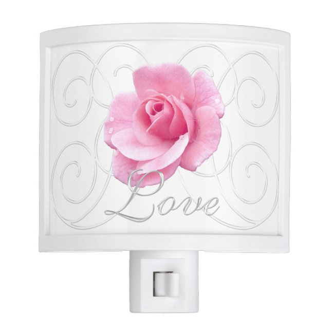 Pretty Pink Rose Night Light, Plug In Light (Front)
