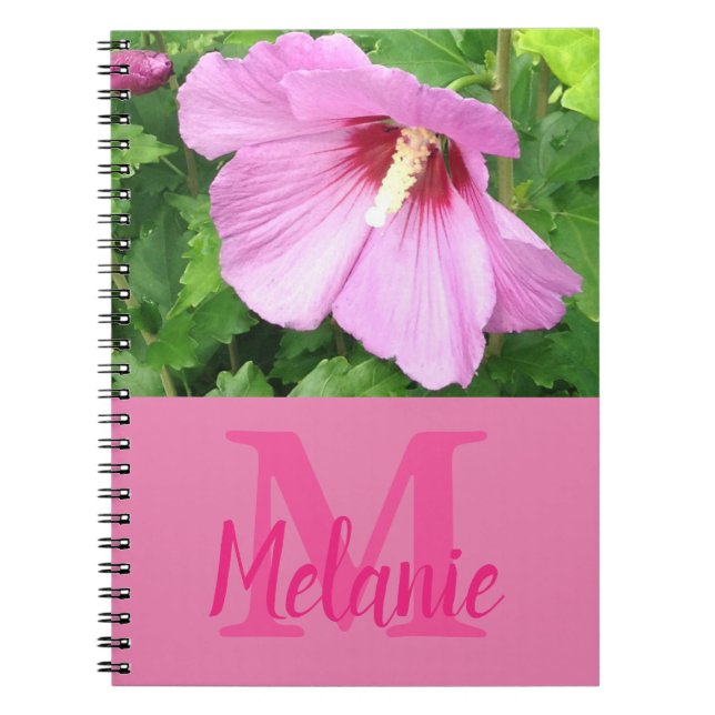 Pretty Pink Rose Of Sharon Photo Monogram Notebook (Front)