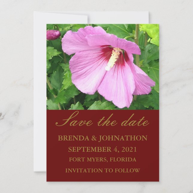 Pretty Pink Rose of Sharon Photo Save The Date (Front)