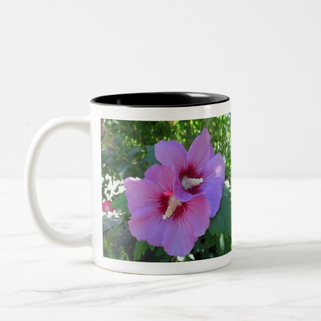 Pretty Pink Rose of Sharon Photo Two-Tone Coffee Mug (Left)