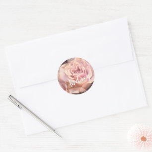 Pretty Pink Rose On Pale Gray  Classic Round Sticker