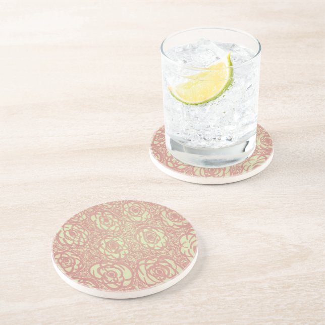 Pretty Pink Rose Pattern Drink Coaster (Side)
