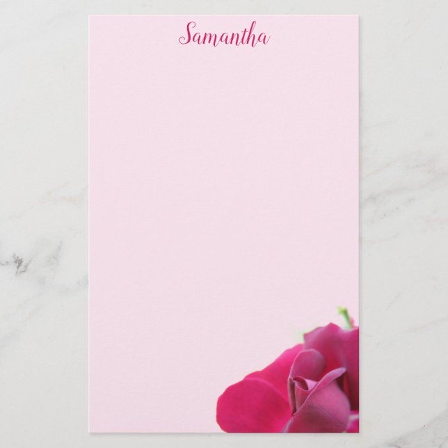 Pretty Pink Rose Personalized Stationery (Front)
