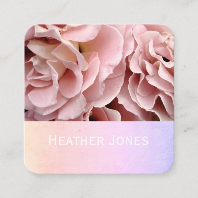 pretty pink rose petals flower photography square business card (Front)