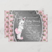 Pretty Pink Rose Pink and Gray Baby Shower Invitation (Front/Back)