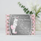 Pretty Pink Rose Pink and Gray Baby Shower Invitation (Standing Front)