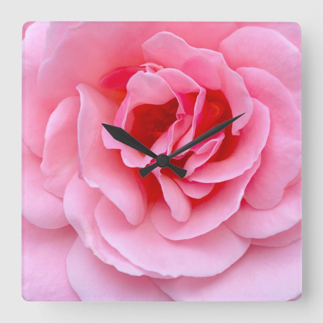 Pretty pink rose square wall clock (Front)