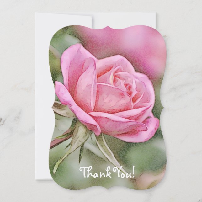 Pretty Pink Rose Thank You Note Card (Front)