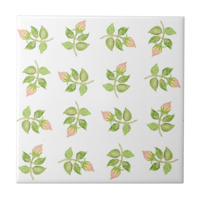 Pretty Pink Rosebud Ceramic Tile (Front)
