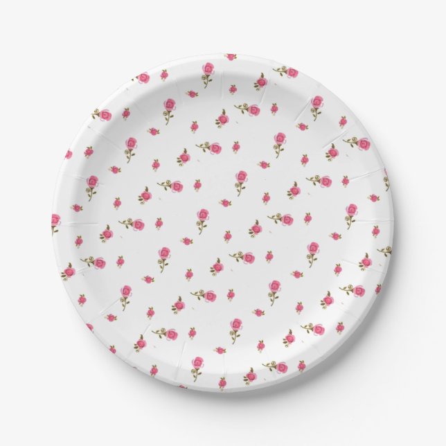 Pretty Pink Rosebud Paper plates Personalized (Front)