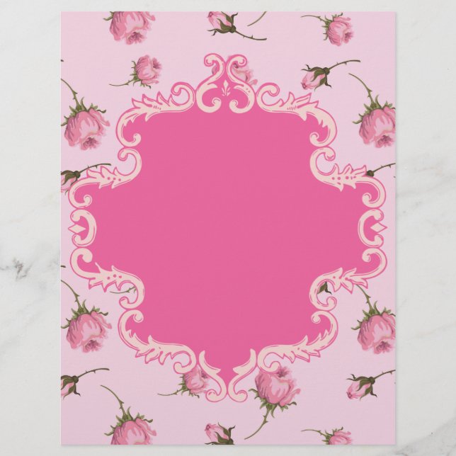 Pretty Pink Rosebuds Swirls Frame Scrapbook Paper (Front)