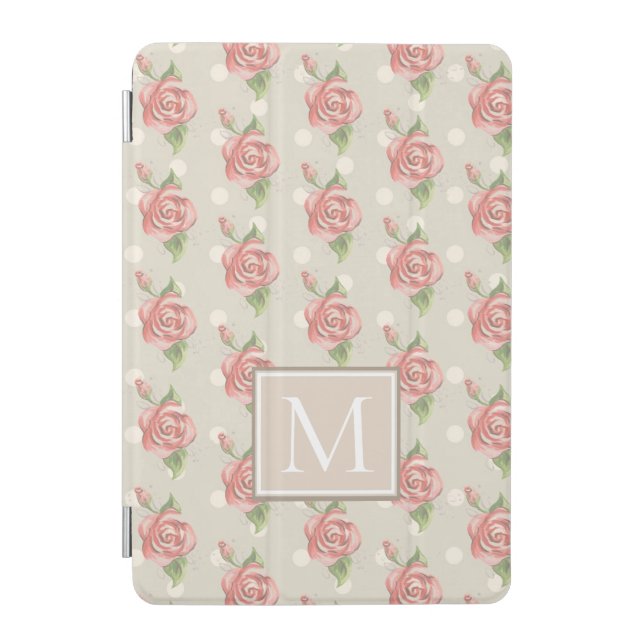 Pretty Pink Roses and Dots Monogram iPad Mini Cover (Front)