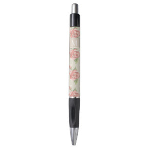 Pretty Pink Roses and Dots Monogram Pen