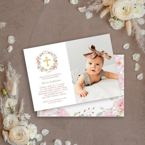 Pretty Pink Roses and Gold Cross | Photo Baptism